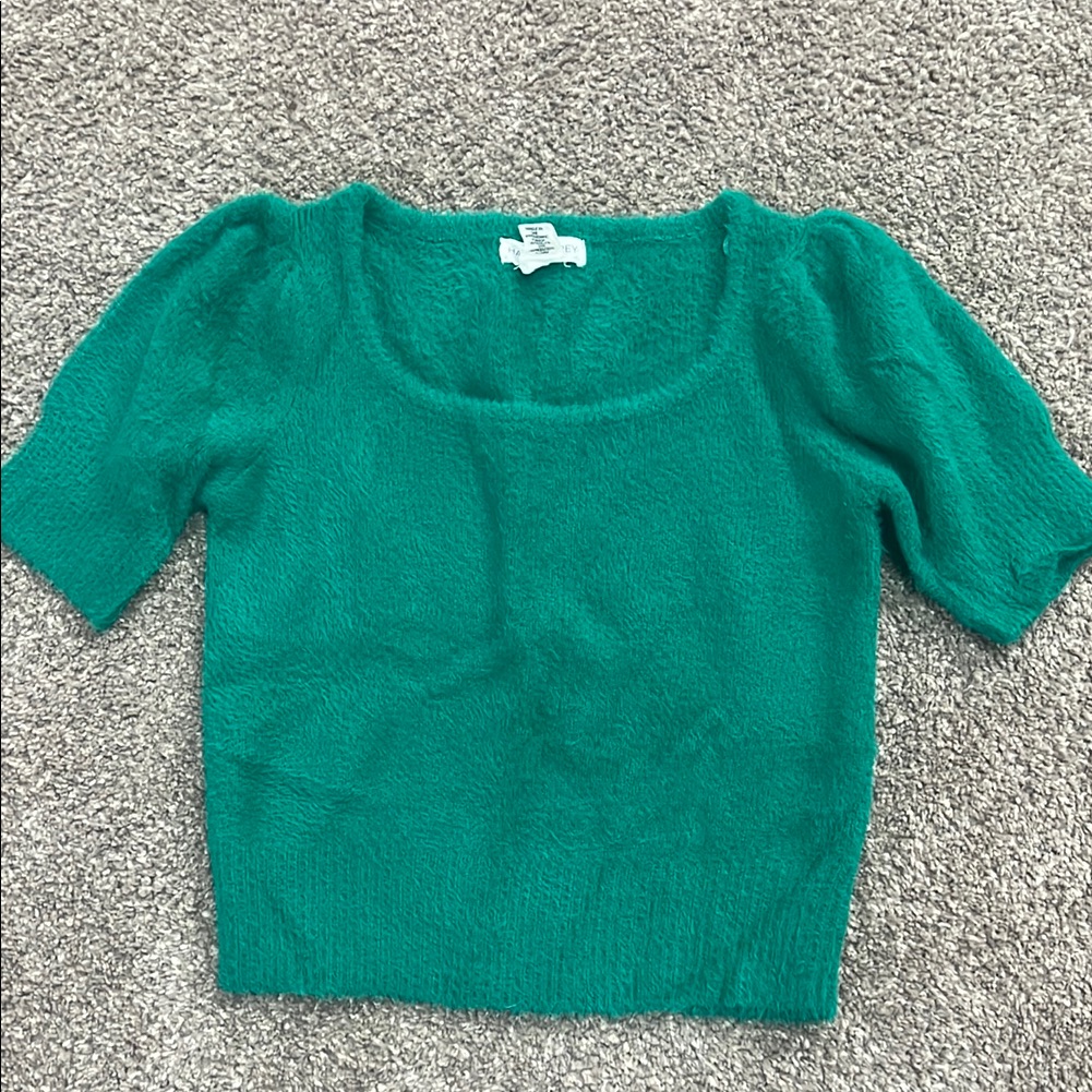 Green Knit Short Sleeve Top